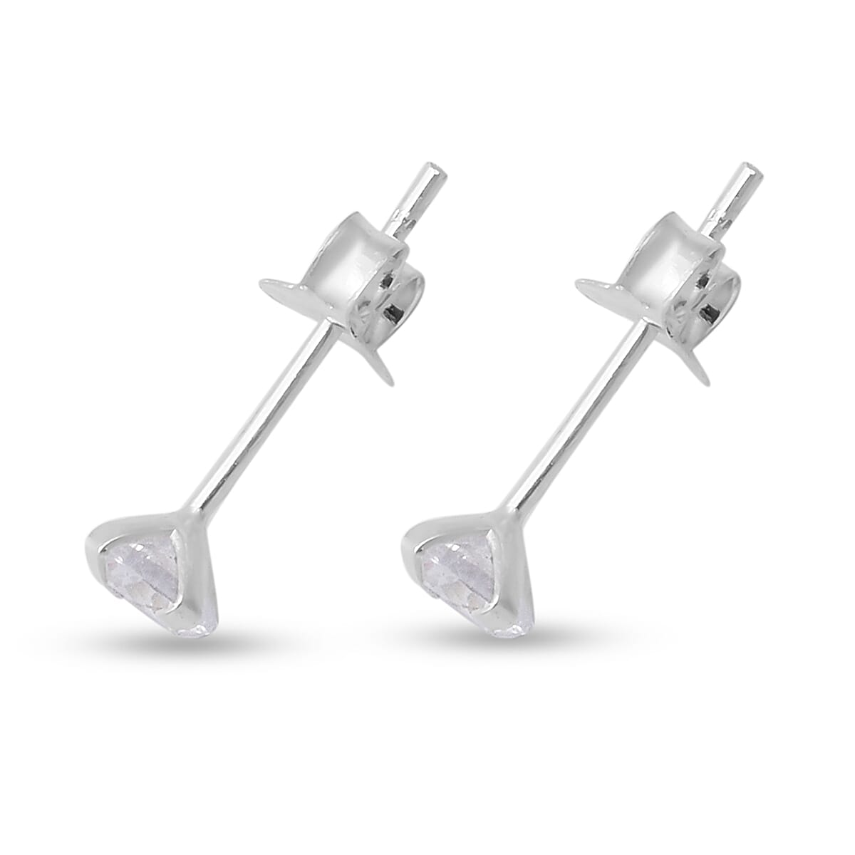 Set of 2 - ELANZA Simulated Diamond Stud Earrings (with Push Back) in Sterling Silver