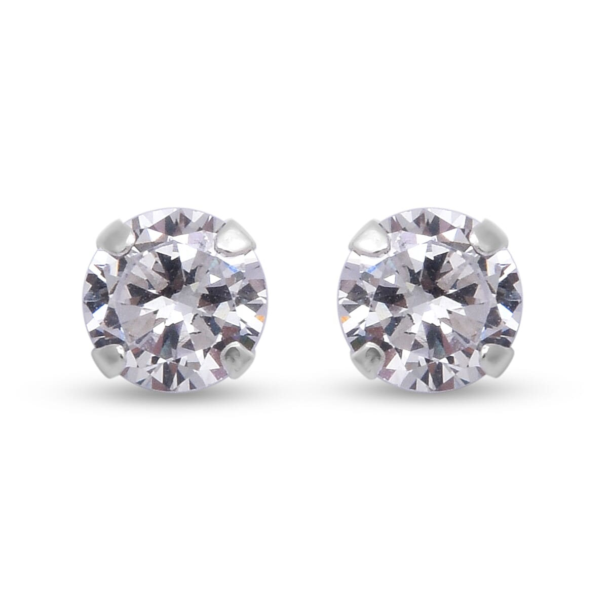 Set of 2 - ELANZA Simulated Diamond Stud Earrings (with Push Back) in Sterling Silver