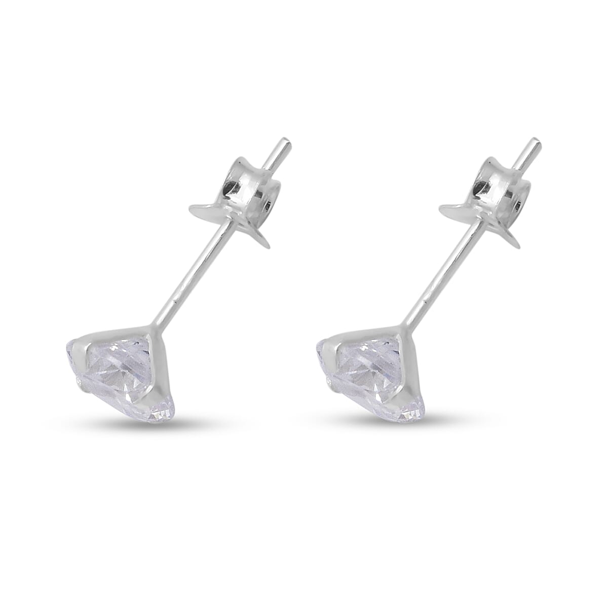 Set of 2 - ELANZA Simulated Diamond Stud Earrings (with Push Back) in Sterling Silver