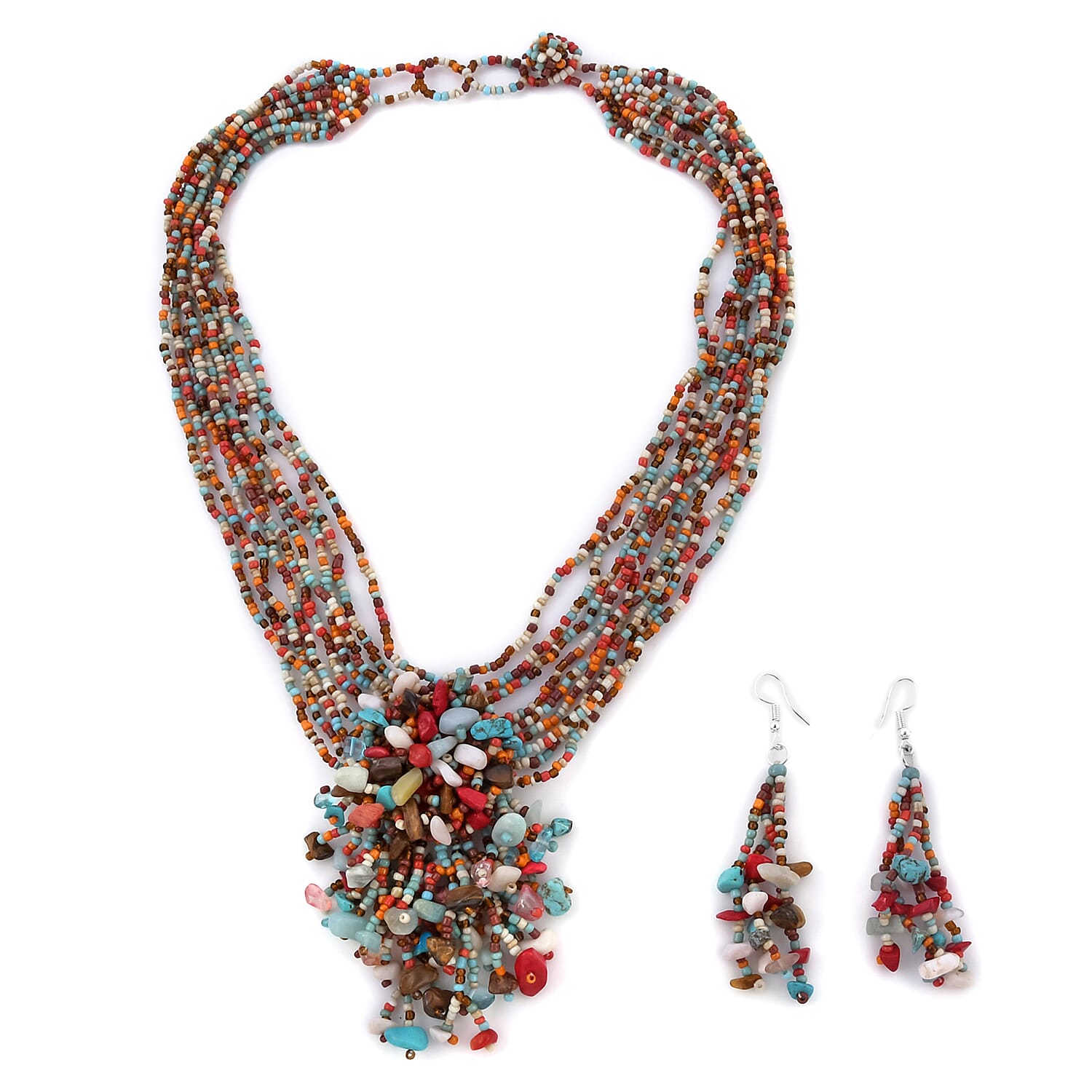 2 Piece Set - Simulated Multi Colour Gemstone Necklace and Earrings