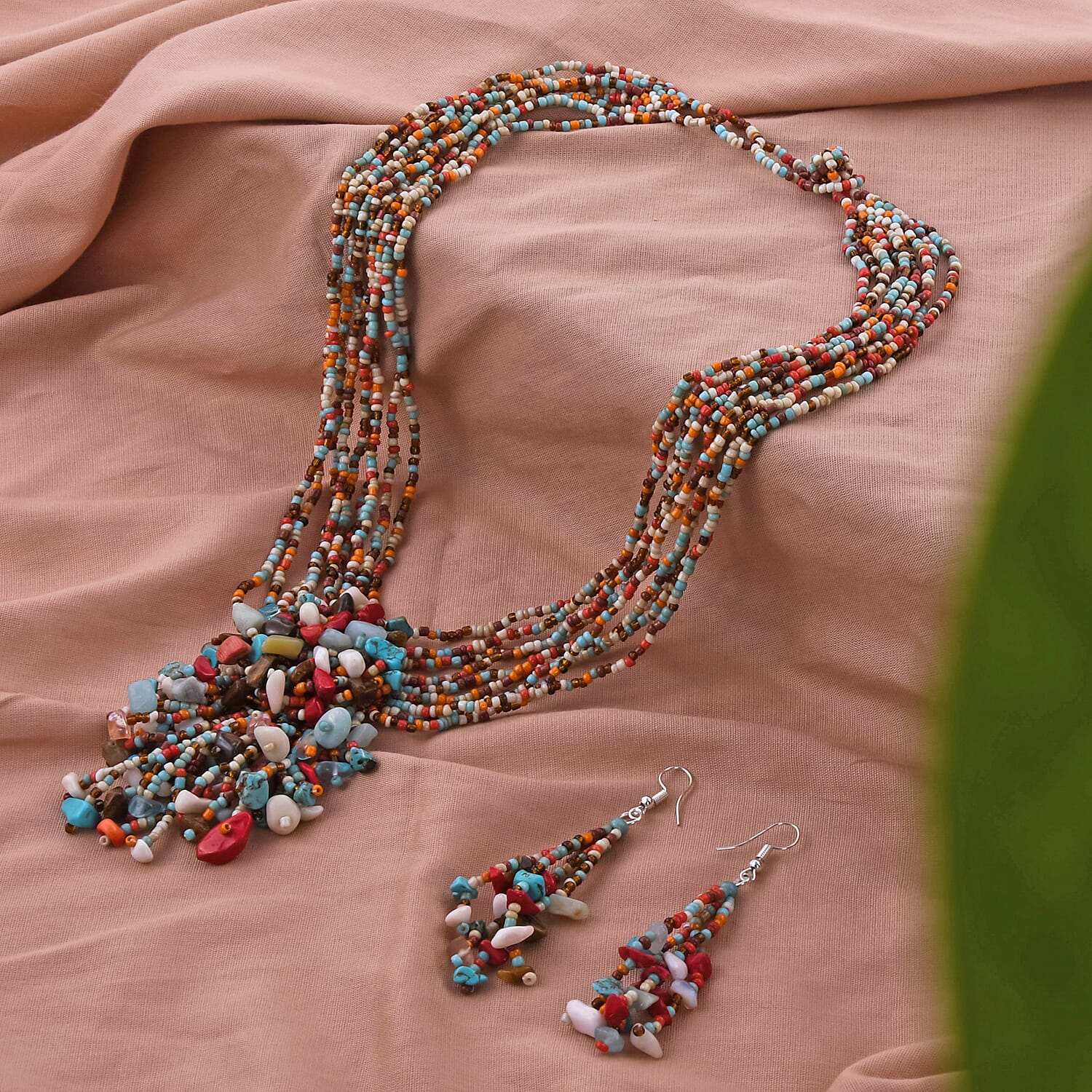 2 Piece Set - Simulated Multi Colour Gemstone Necklace and Earrings