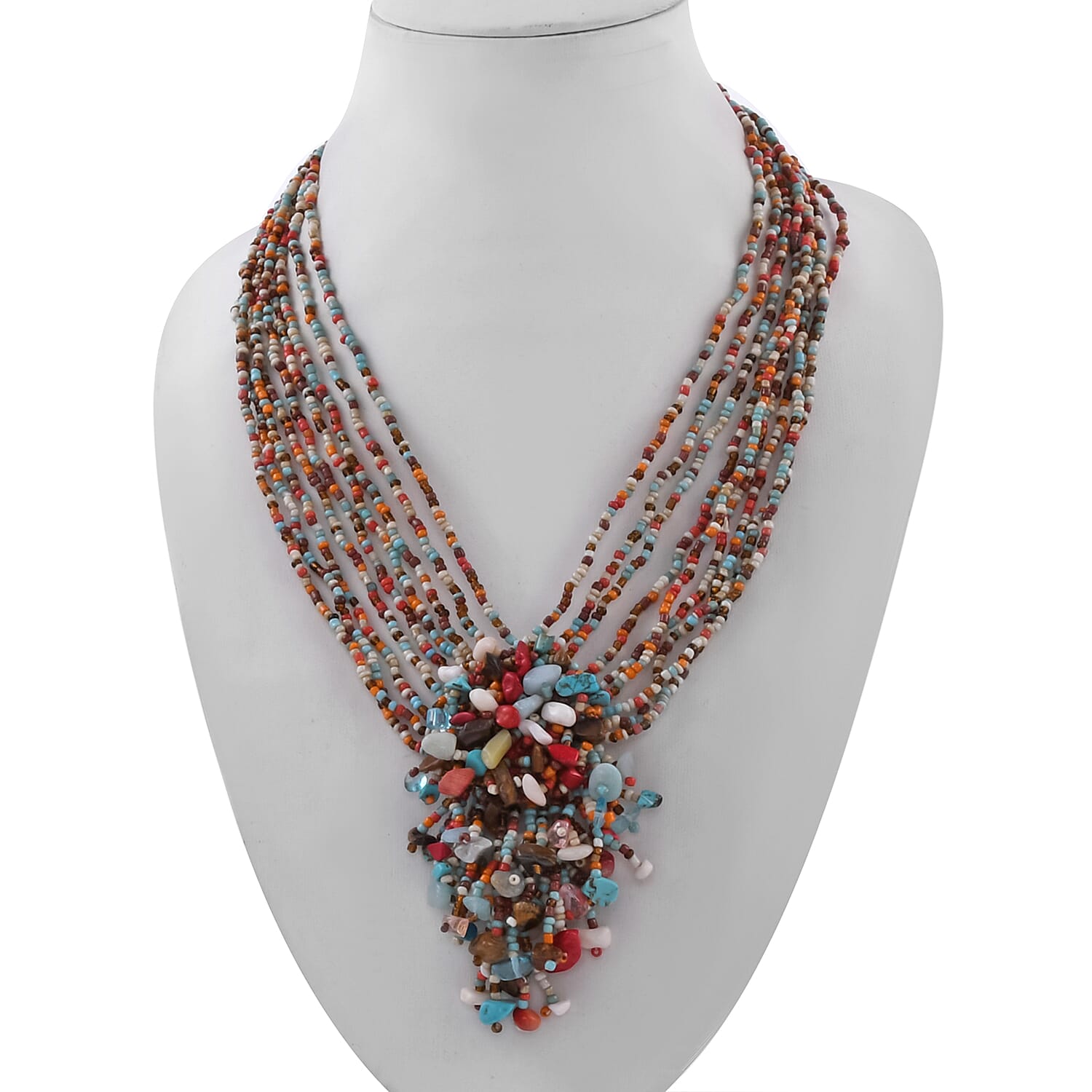 2 Piece Set - Simulated Multi Colour Gemstone Necklace and Earrings