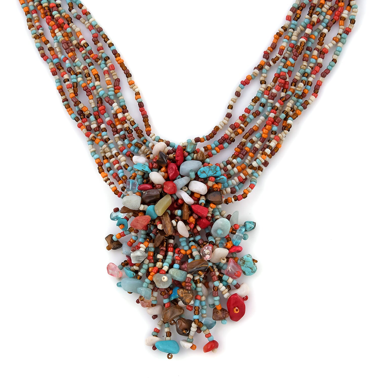 2 Piece Set - Simulated Multi Colour Gemstone Necklace and Earrings