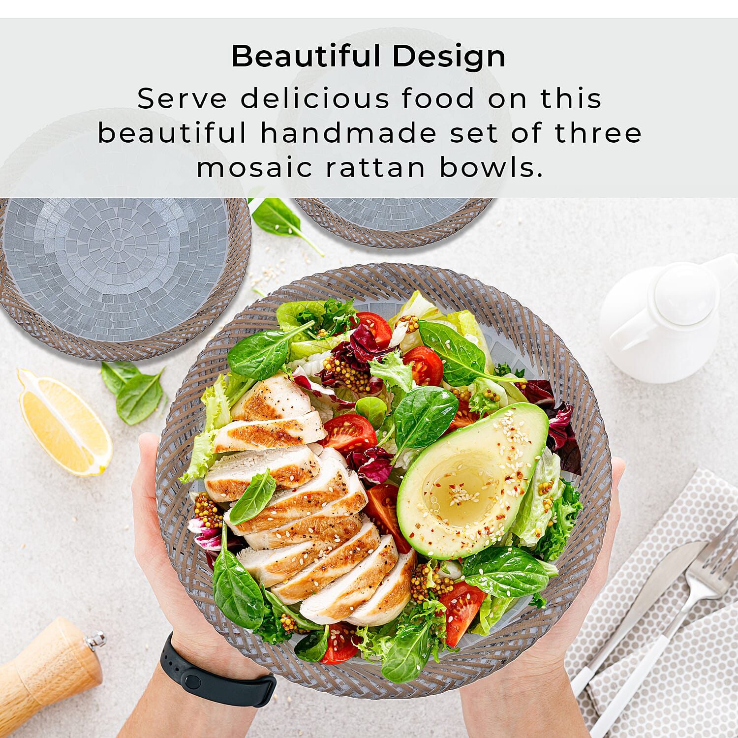 Set of 3 Mosaic Terracotta Round plate flower of life motif