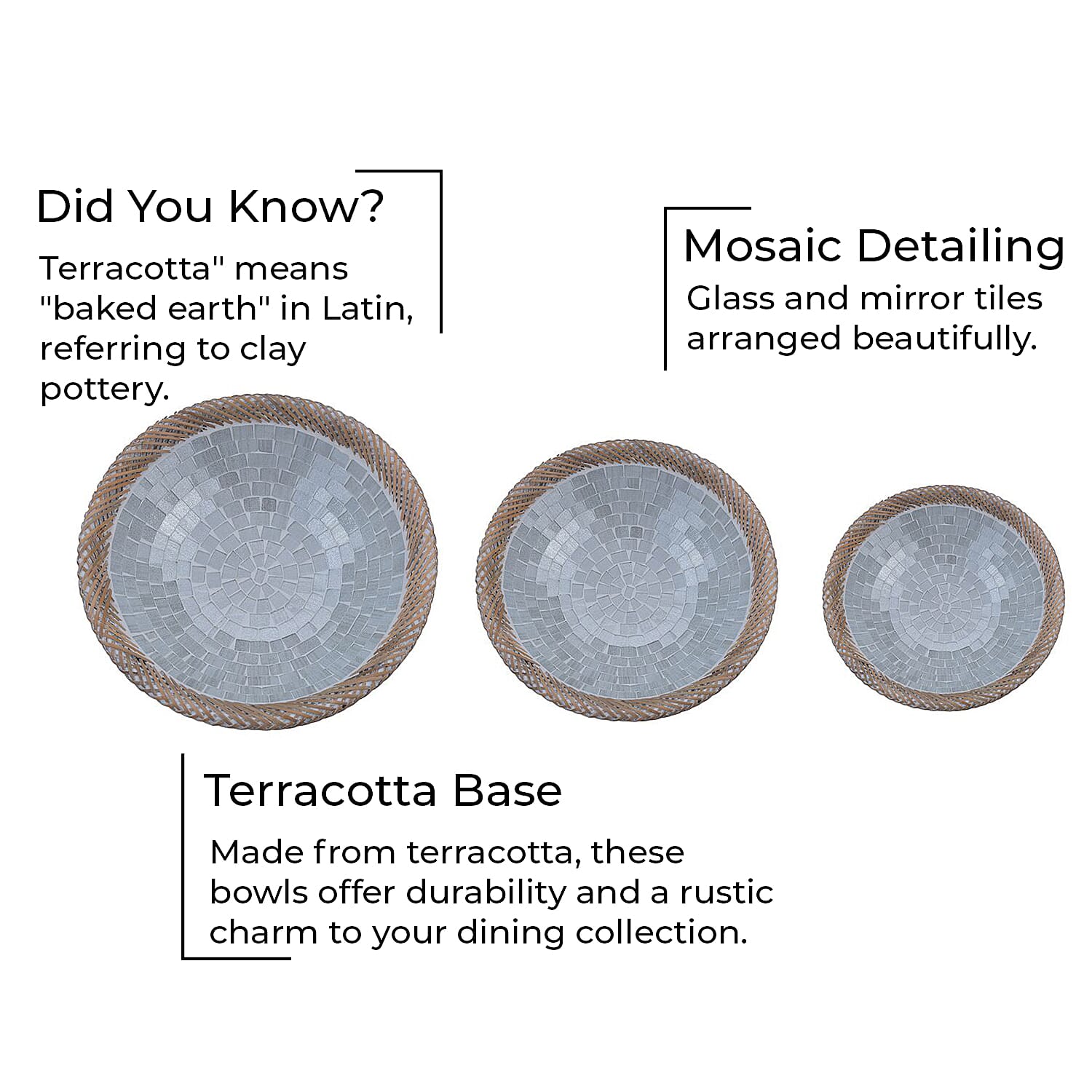 Set of 3 Mosaic Terracotta Round plate flower of life motif