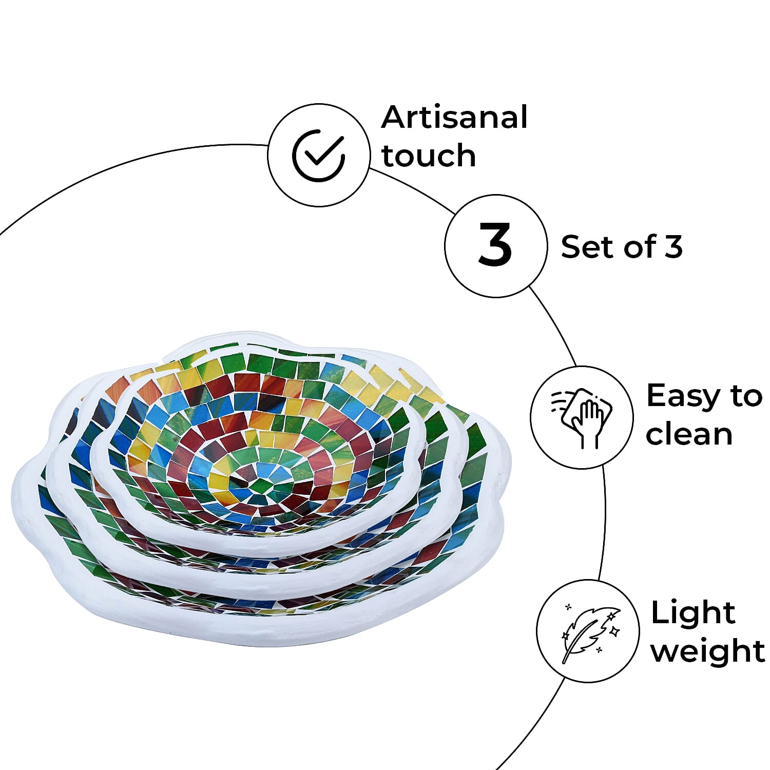 Set of 3 Handmade Mosaic Terracotta Rattan Bowl - Multi