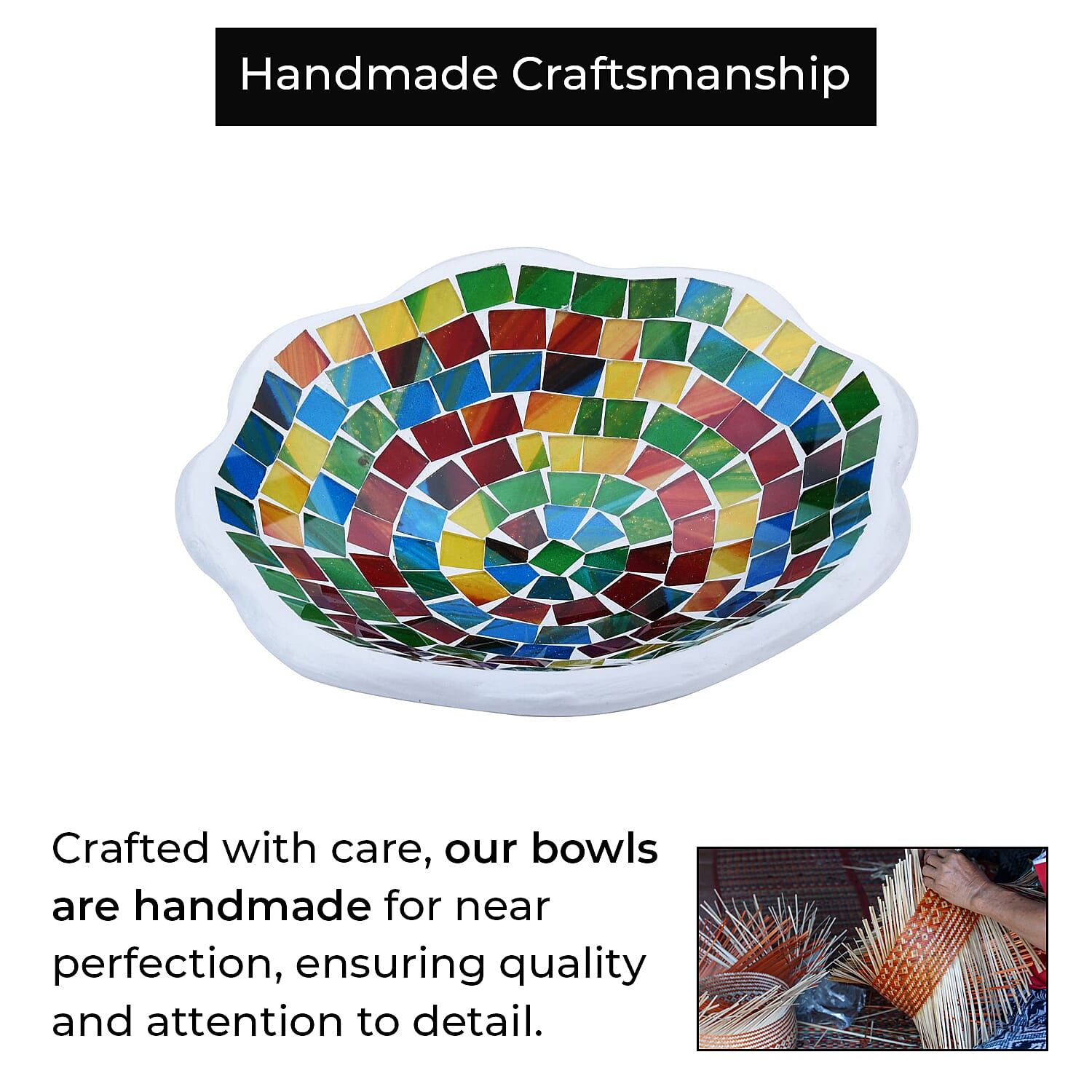 Set of 3 Handmade Mosaic Terracotta Rattan Bowl - Multi