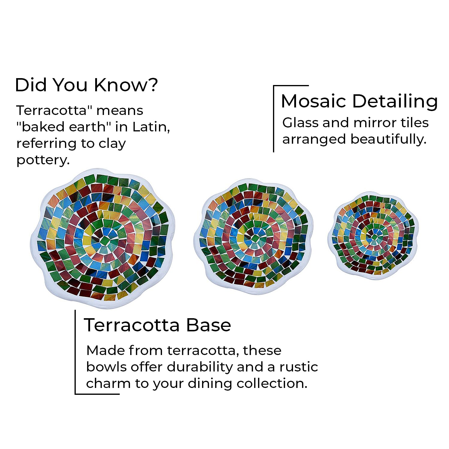 Set of 3 Handmade Mosaic Terracotta Rattan Bowl - Multi