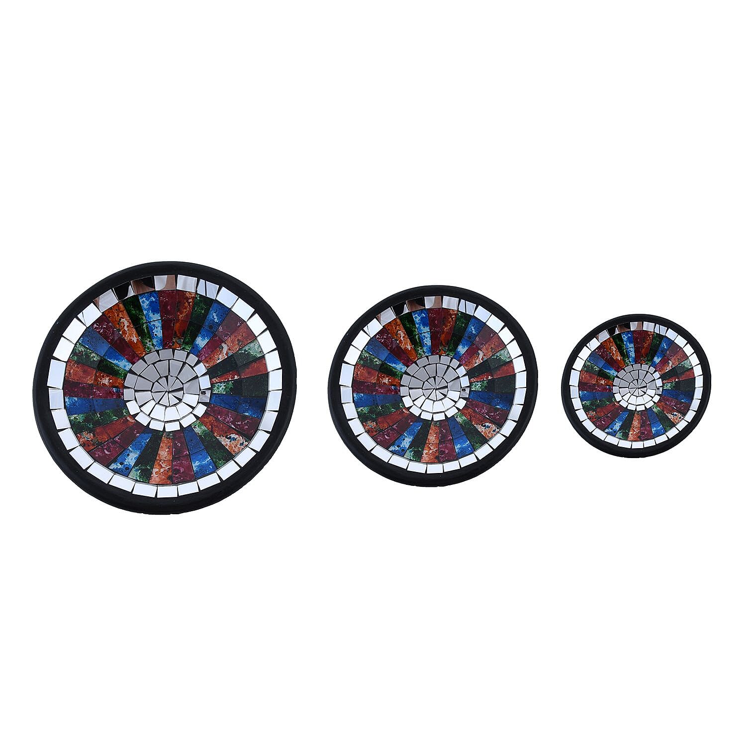 Set of 3 Mosaic Terracotta Round plate flower of life motif