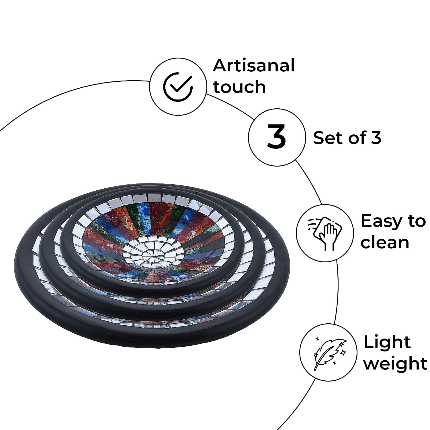 Set of 3 Mosaic Terracotta Round plate flower of life motif