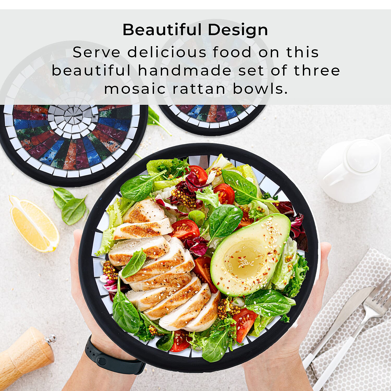 Set of 3 Mosaic Terracotta Round plate flower of life motif