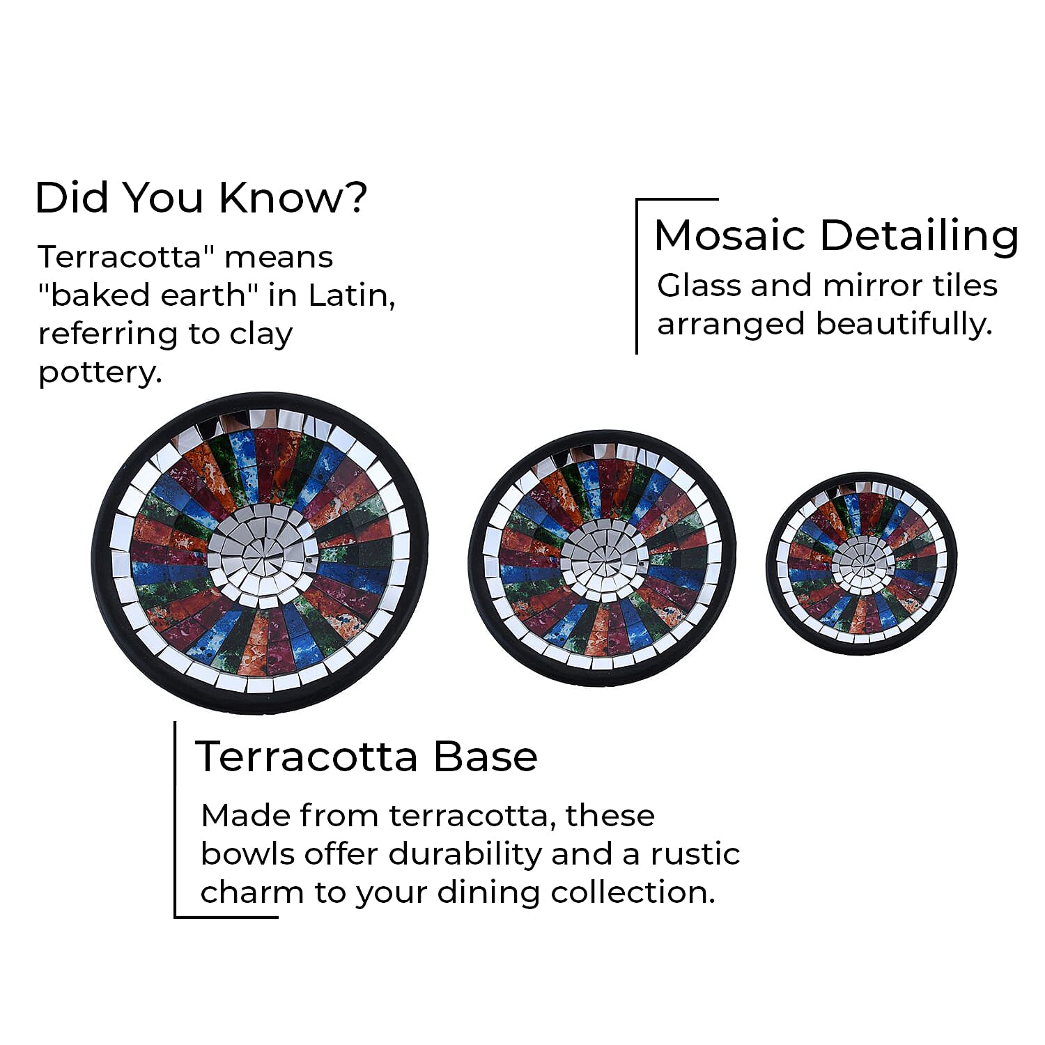 Set of 3 Mosaic Terracotta Round plate flower of life motif