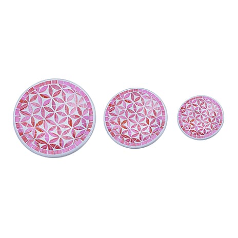 Set of 3 Handmade Mosaic Terracotta Round Bowl - Pink