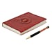 Handmade Embossed Leather Diary with Carnelian Gemstone Filled Ball Pen - Brown