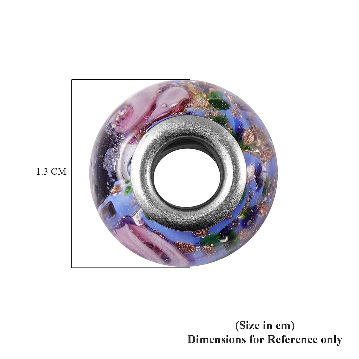 Set of 7 - Multi Colour Murano Glass Charms in Silver Tone