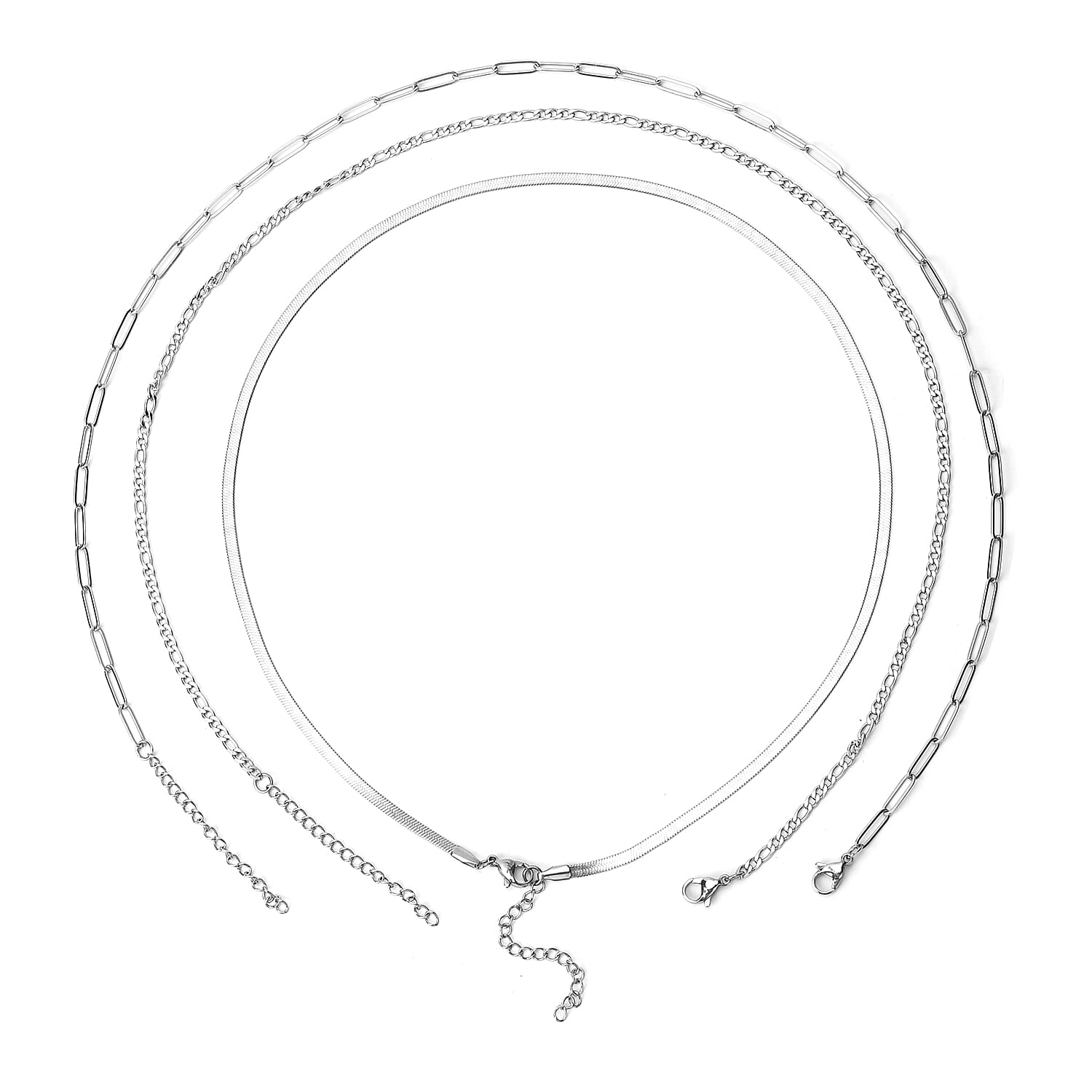 Set of 3 -  Necklace Pure White Stainless Steel
