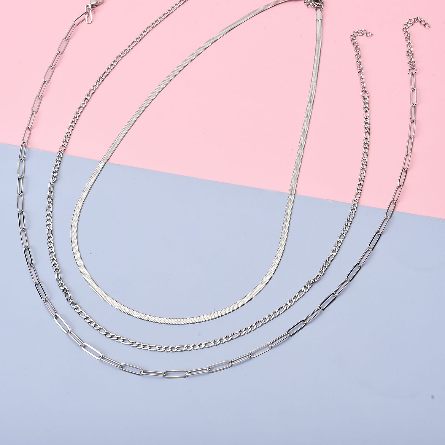 Set of 3 -  Necklace Pure White Stainless Steel