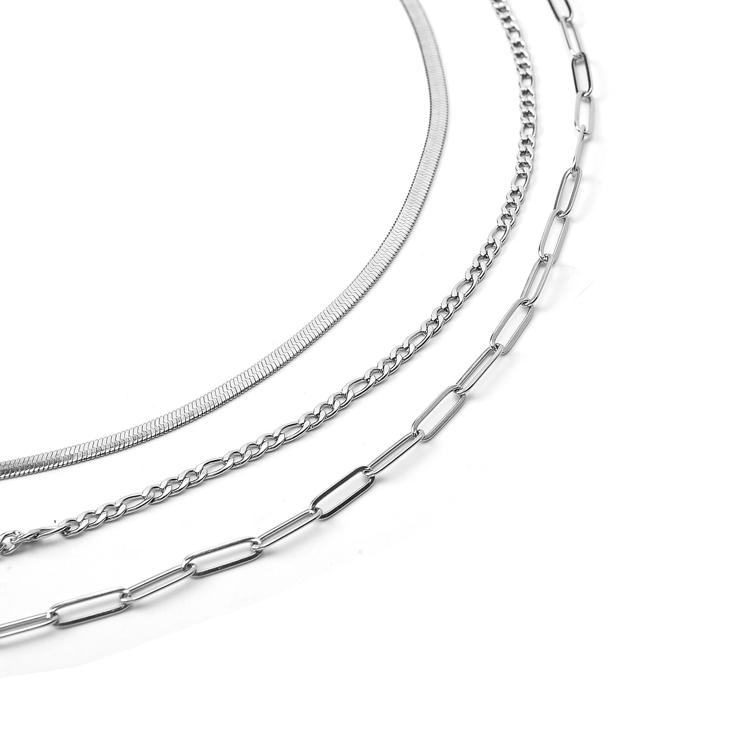 Set of 3 -  Necklace Pure White Stainless Steel