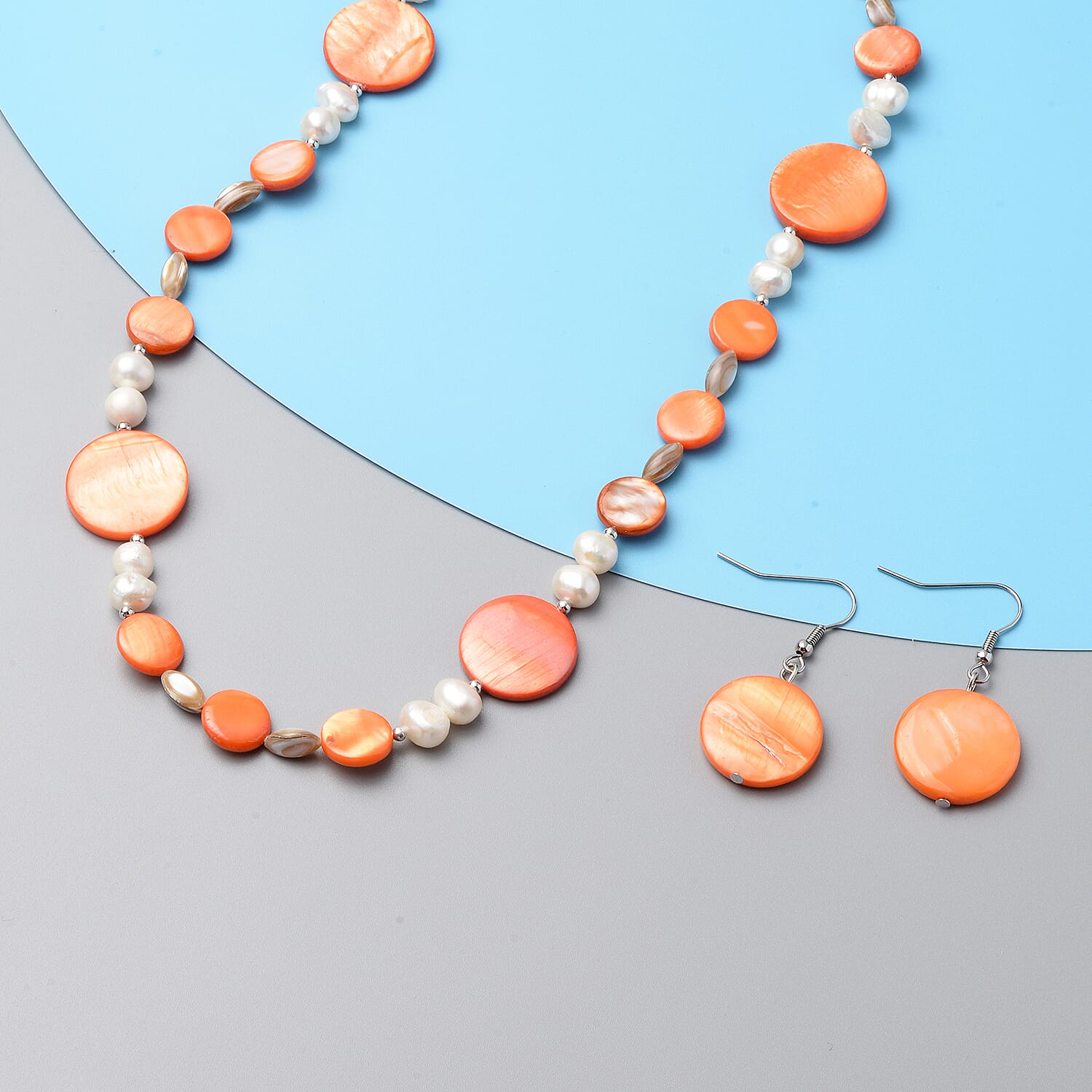 2 Piece Set - White and Purple Freshwater Pearl Necklace (Size 20 with 2 inch Extender) and Hook Earrings in Silver Tone