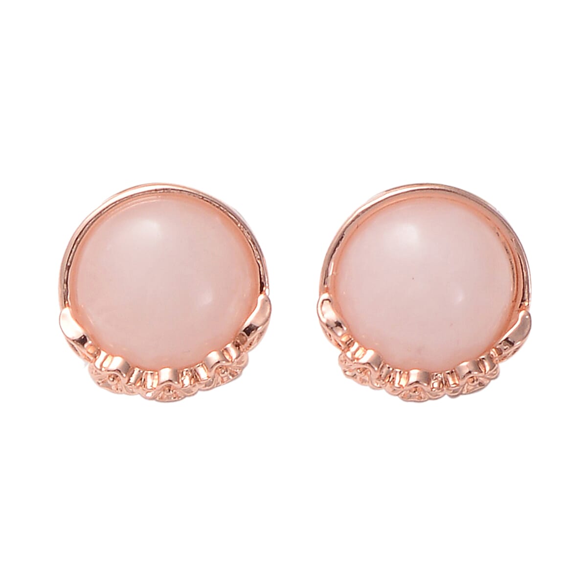 2 Piece Set -  Rose Quartz Station Necklace and Stud Earrings in Rose Gold Tone