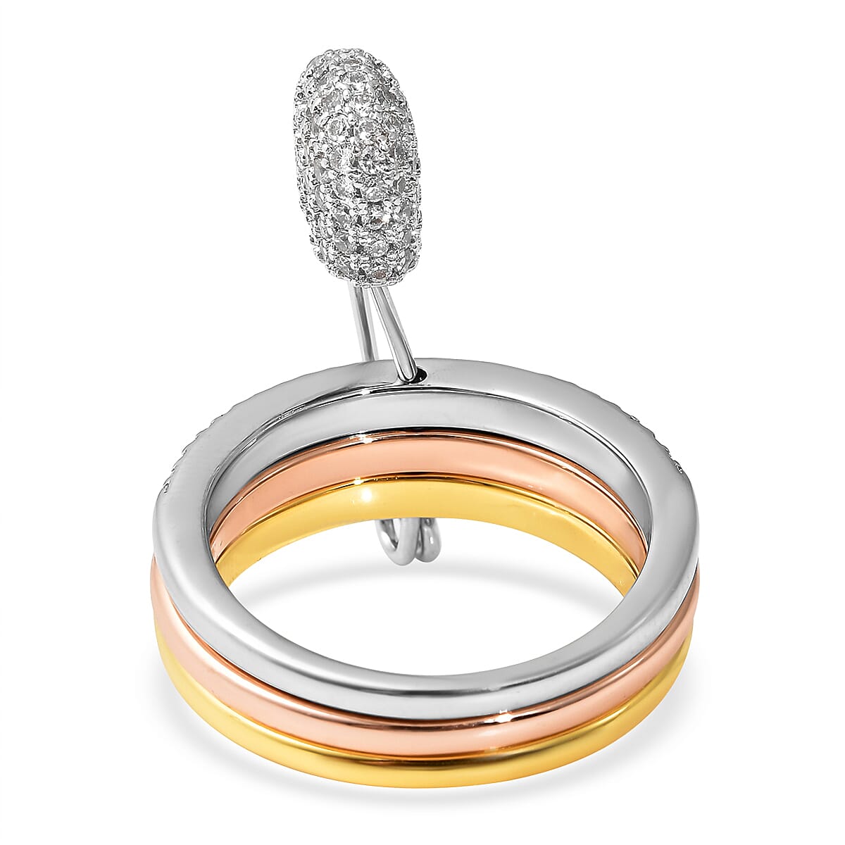 Set of 3 - Simulated Diamond Ring with Pin Hook in Tricolour Tone