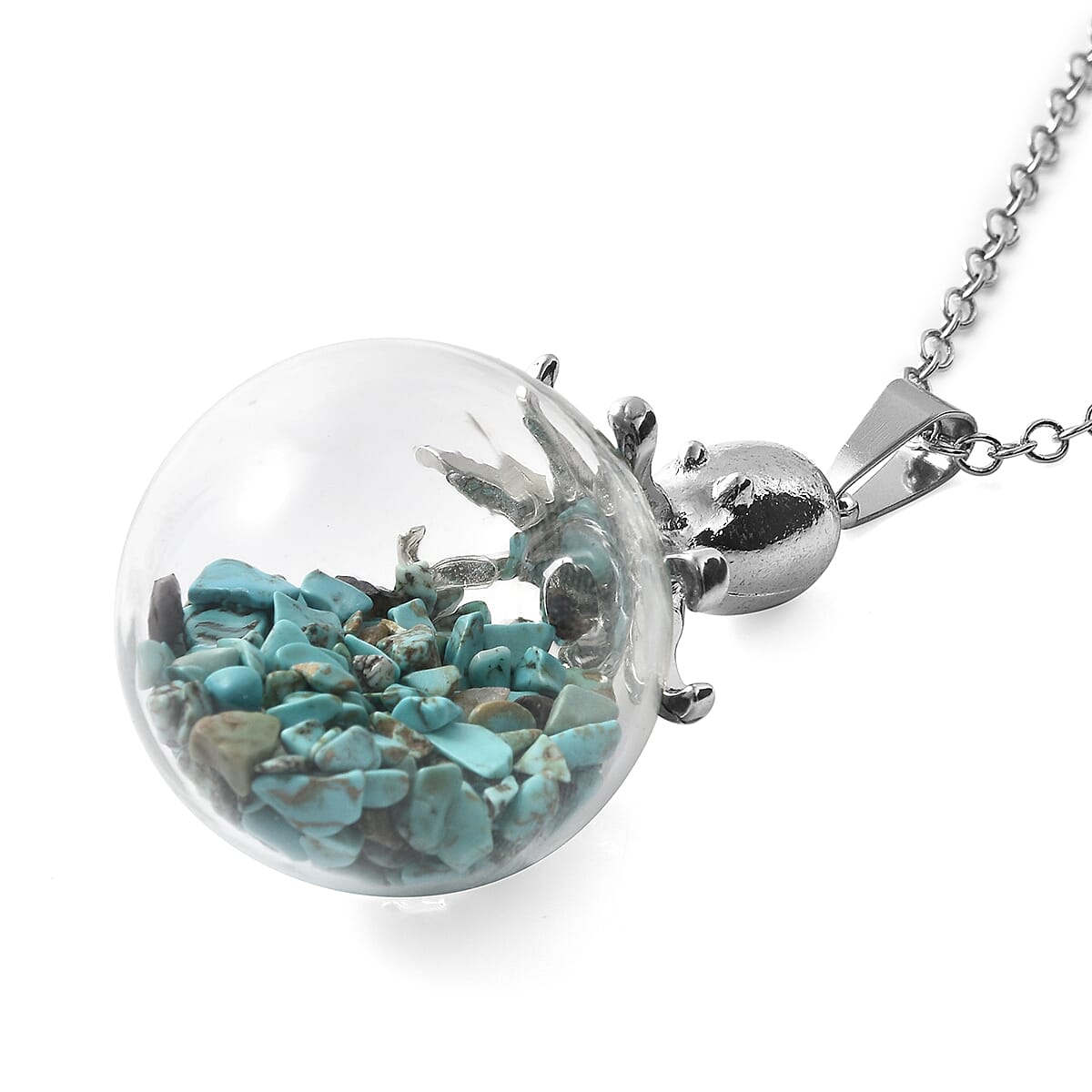 2 Piece Set - Blue Howlite Pendant with Chain (Size 24 with 2 inch Extender) and Drop Hook Earrings in Silver Tone