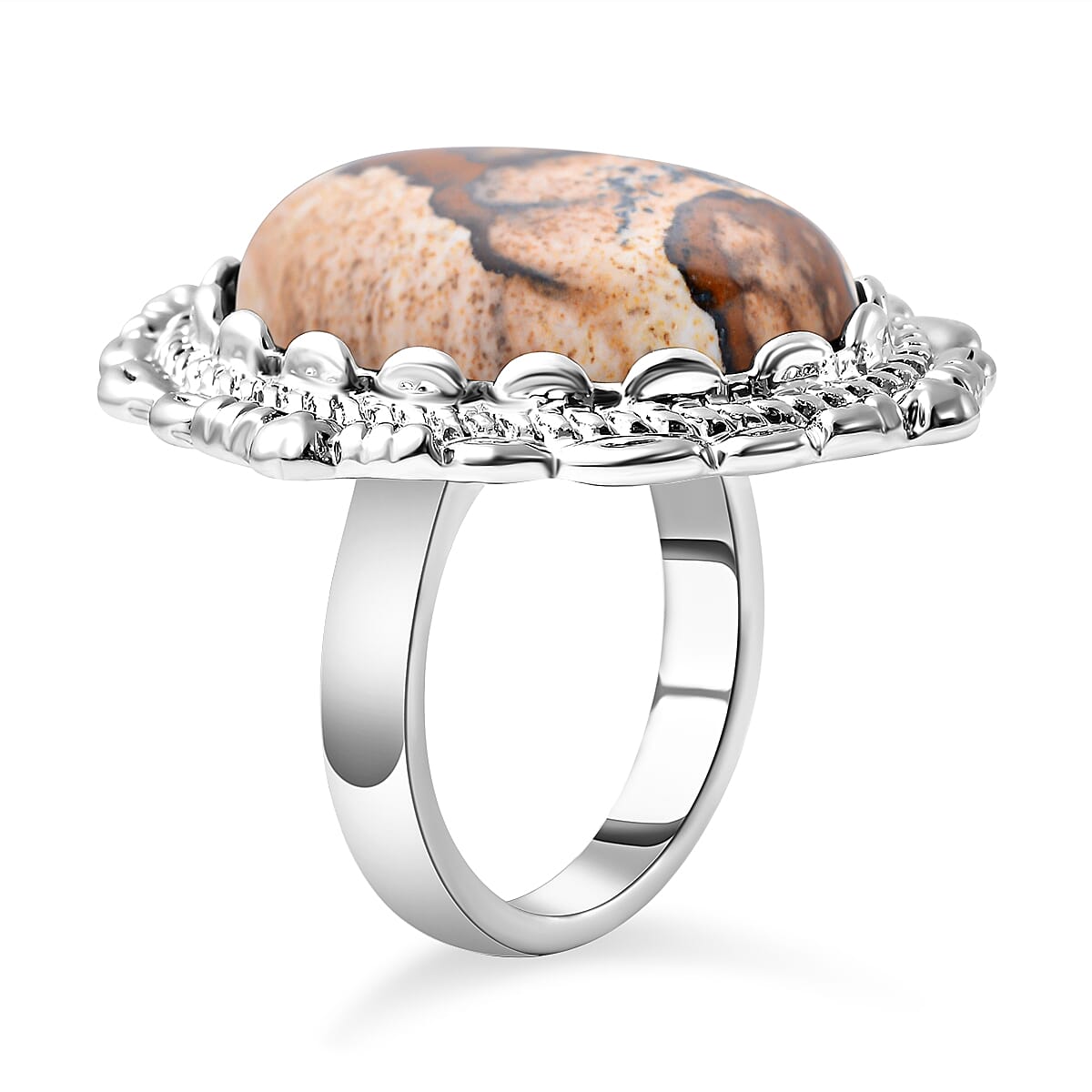 2 Piece Set - Pink Jasper Ring and Genuine Leather Bracelet (Size 7 With 2 Inch Extender) in Silver Tone 48.00 Ct.