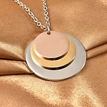 Triple Tone Round Charm Pendant with Chain in Silver Tone