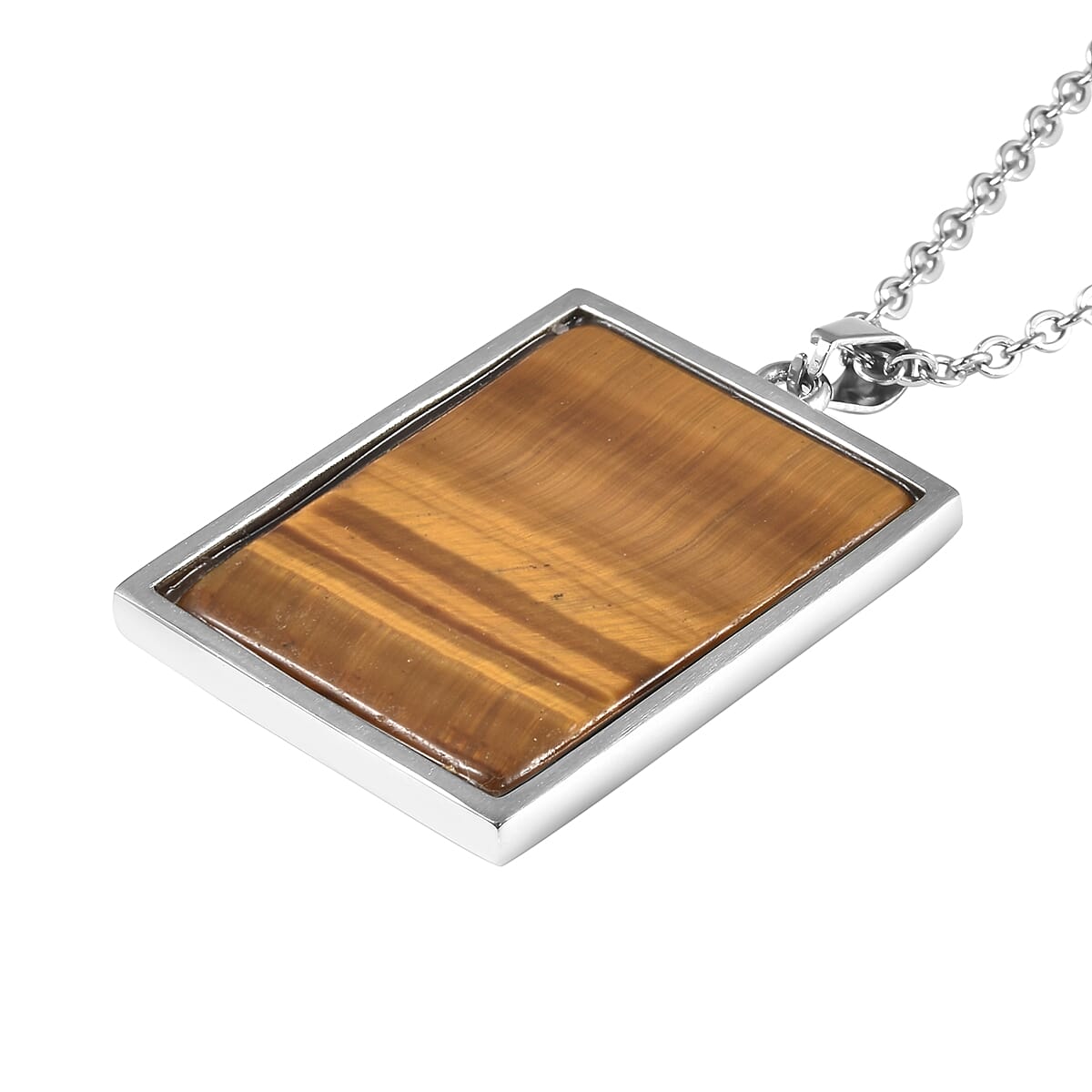 Yellow Tigers Eye Lion Pendant with Chain (Size 24) in Stainless Steel 38.70 Ct.