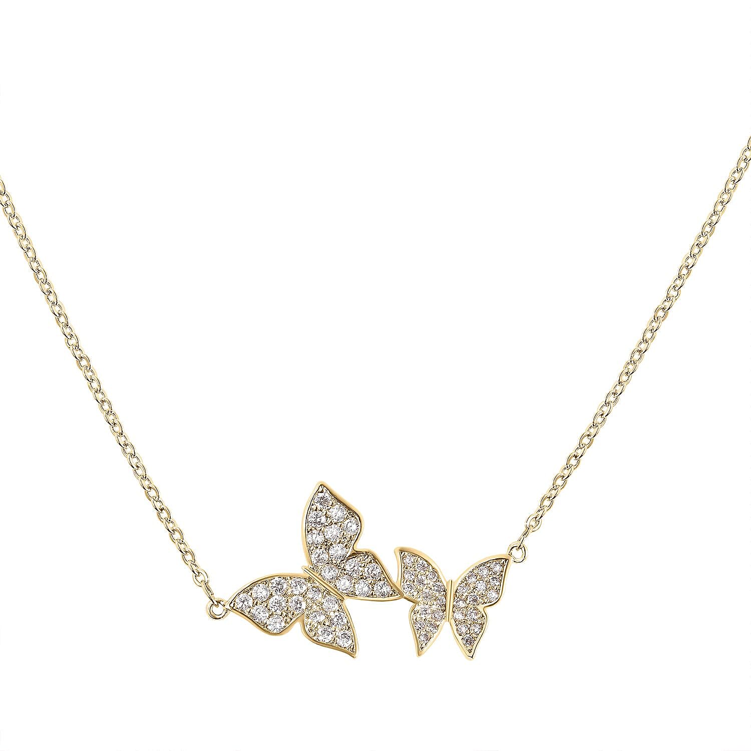 2 Piece Set - Simulated Diamond Necklace (Size 16 with 2 inch Extender) and Earrings (with Push Back) in Yellow Tone.