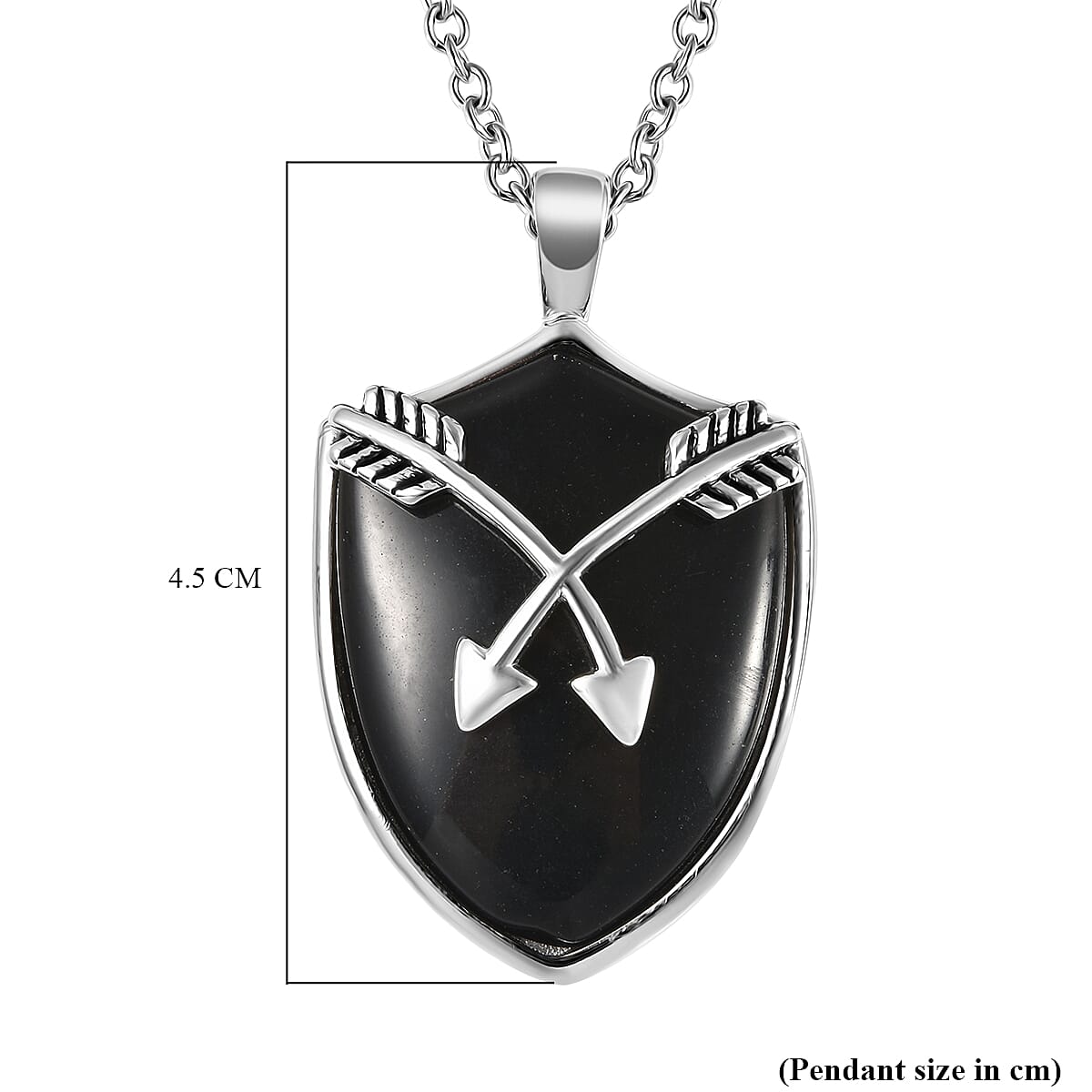 Black Agate Arrow Pendant with Chain (Size 24) in Stainless Steel 26.30 Ct.