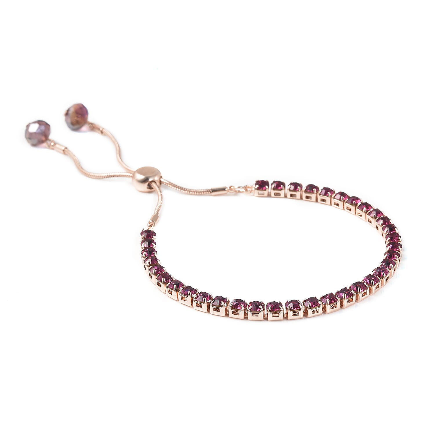 3 Piece Set - Fuchsia Austrian Crystal & Simulated Mystic Topaz Pendant with Chain ( 20 with 2 inch Extender), Adjustable Bracelet ( 6.5-9.5) and Stud Earrings (with Push Back) in Rose Gold Tone