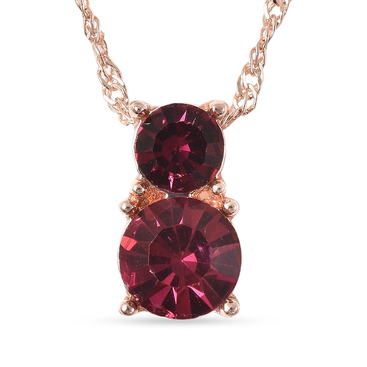 3 Piece Set - Fuchsia Austrian Crystal & Simulated Mystic Topaz Pendant with Chain ( 20 with 2 inch Extender), Adjustable Bracelet ( 6.5-9.5) and Stud Earrings (with Push Back) in Rose Gold Tone