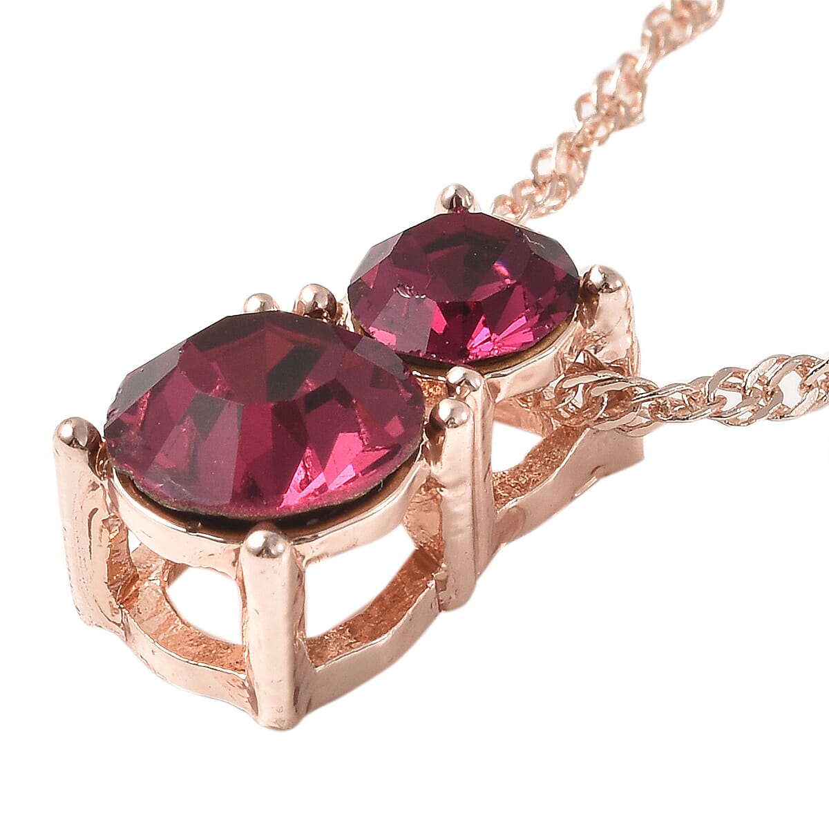 3 Piece Set - Fuchsia Austrian Crystal & Simulated Mystic Topaz Pendant with Chain ( 20 with 2 inch Extender), Adjustable Bracelet ( 6.5-9.5) and Stud Earrings (with Push Back) in Rose Gold Tone