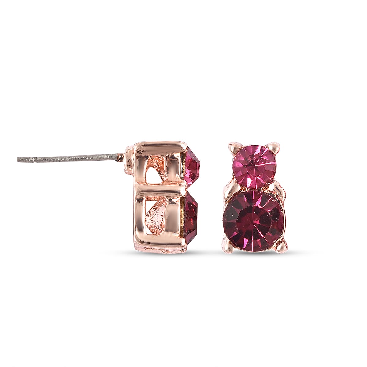 3 Piece Set - Fuchsia Austrian Crystal & Simulated Mystic Topaz Pendant with Chain ( 20 with 2 inch Extender), Adjustable Bracelet ( 6.5-9.5) and Stud Earrings (with Push Back) in Rose Gold Tone