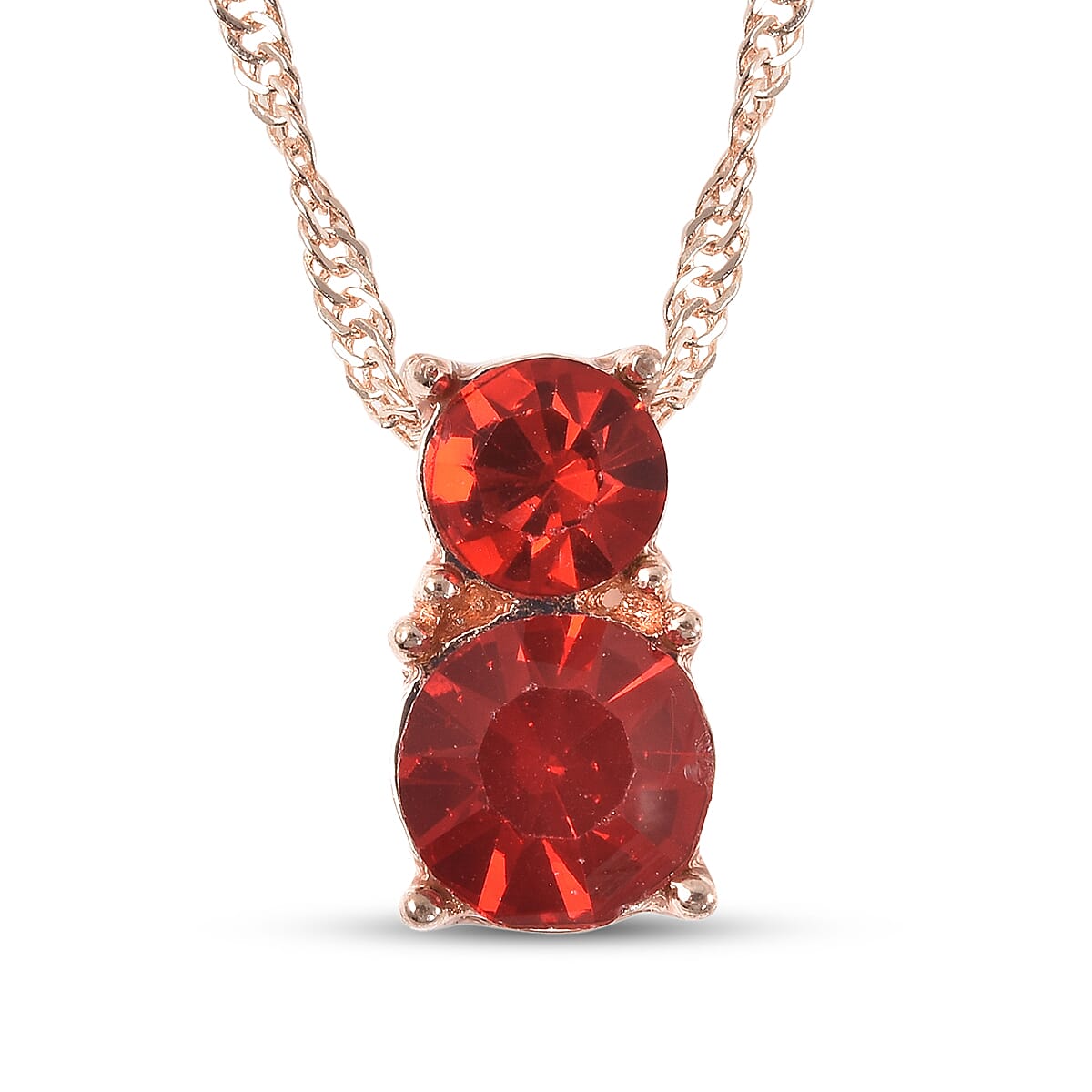 3 Piece Set - Red Austrian Crystal & Simulated Mozambique Garnet Pendant with Chain ( 20 with 2 inch Extender), Adjustable Bracelet ( 6.5-9.5) and Stud Earrings (with Push Back) in Rose Gold Tone