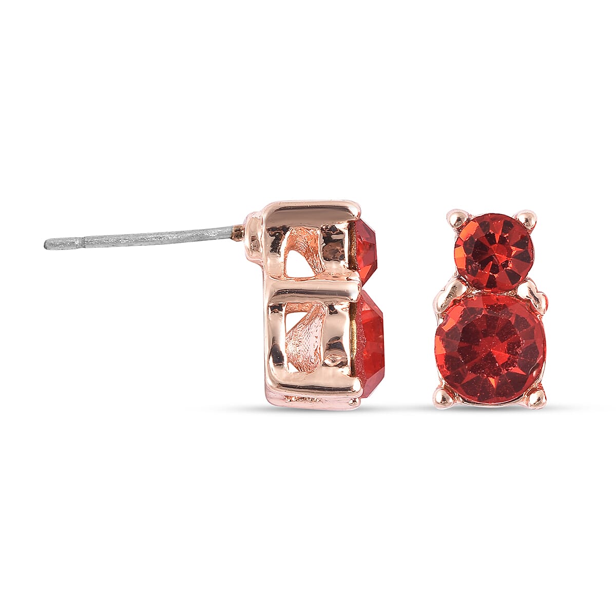 3 Piece Set - Red Austrian Crystal & Simulated Mozambique Garnet Pendant with Chain ( 20 with 2 inch Extender), Adjustable Bracelet ( 6.5-9.5) and Stud Earrings (with Push Back) in Rose Gold Tone