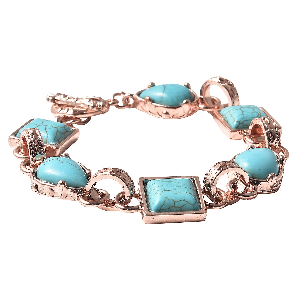 2 Piece Set - Blue Howlite Station Bracelet (Size 8.5) and Earrings in Rose Gold Tone 15.00 Ct.