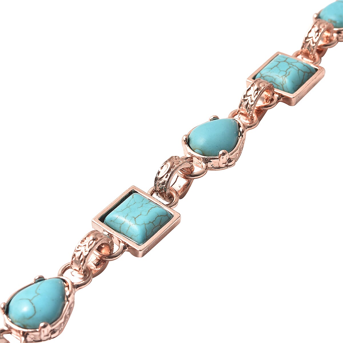2 Piece Set - Blue Howlite Station Bracelet (Size 8.5) and Earrings in Rose Gold Tone 15.00 Ct.