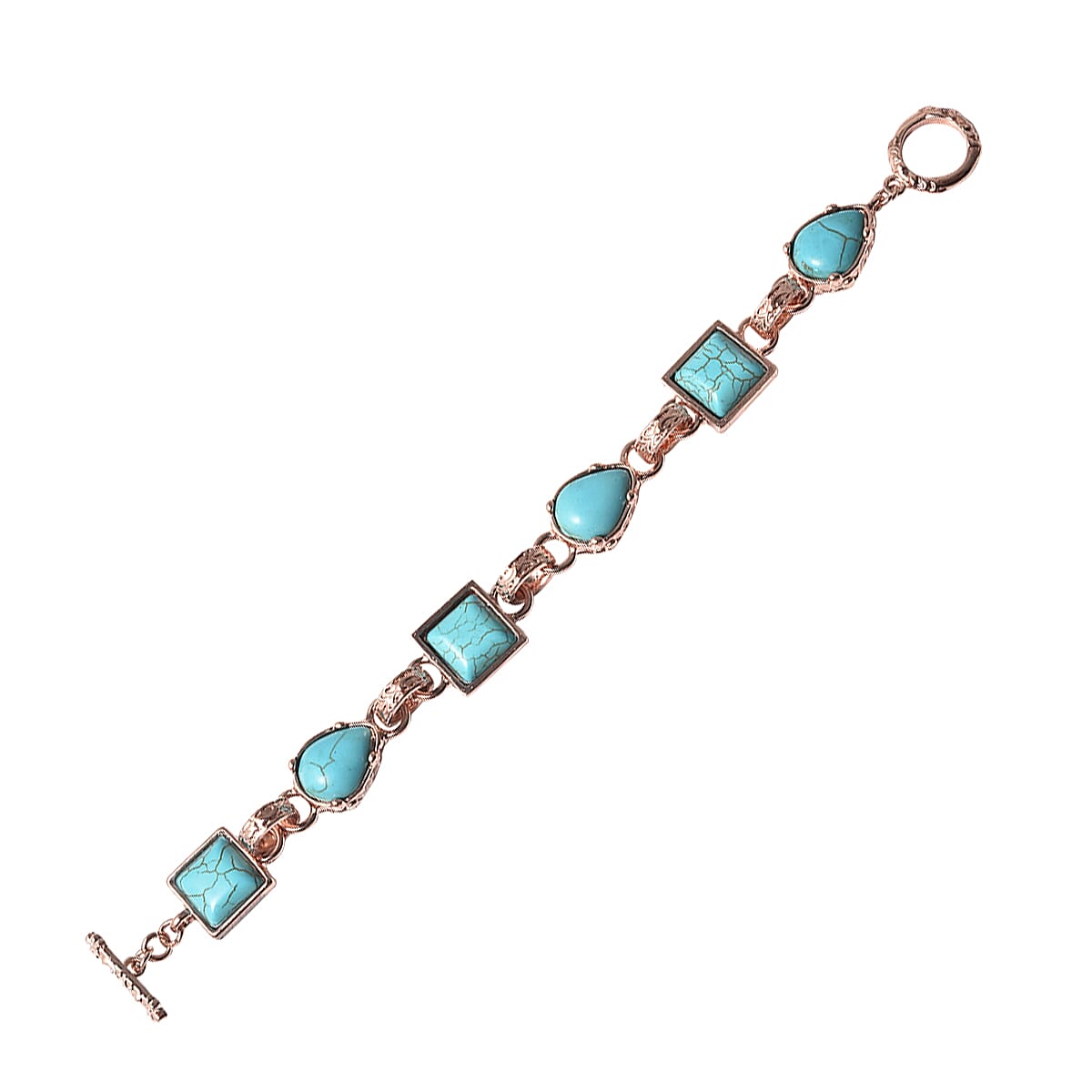 2 Piece Set - Blue Howlite Station Bracelet (Size 8.5) and Earrings in Rose Gold Tone 15.00 Ct.
