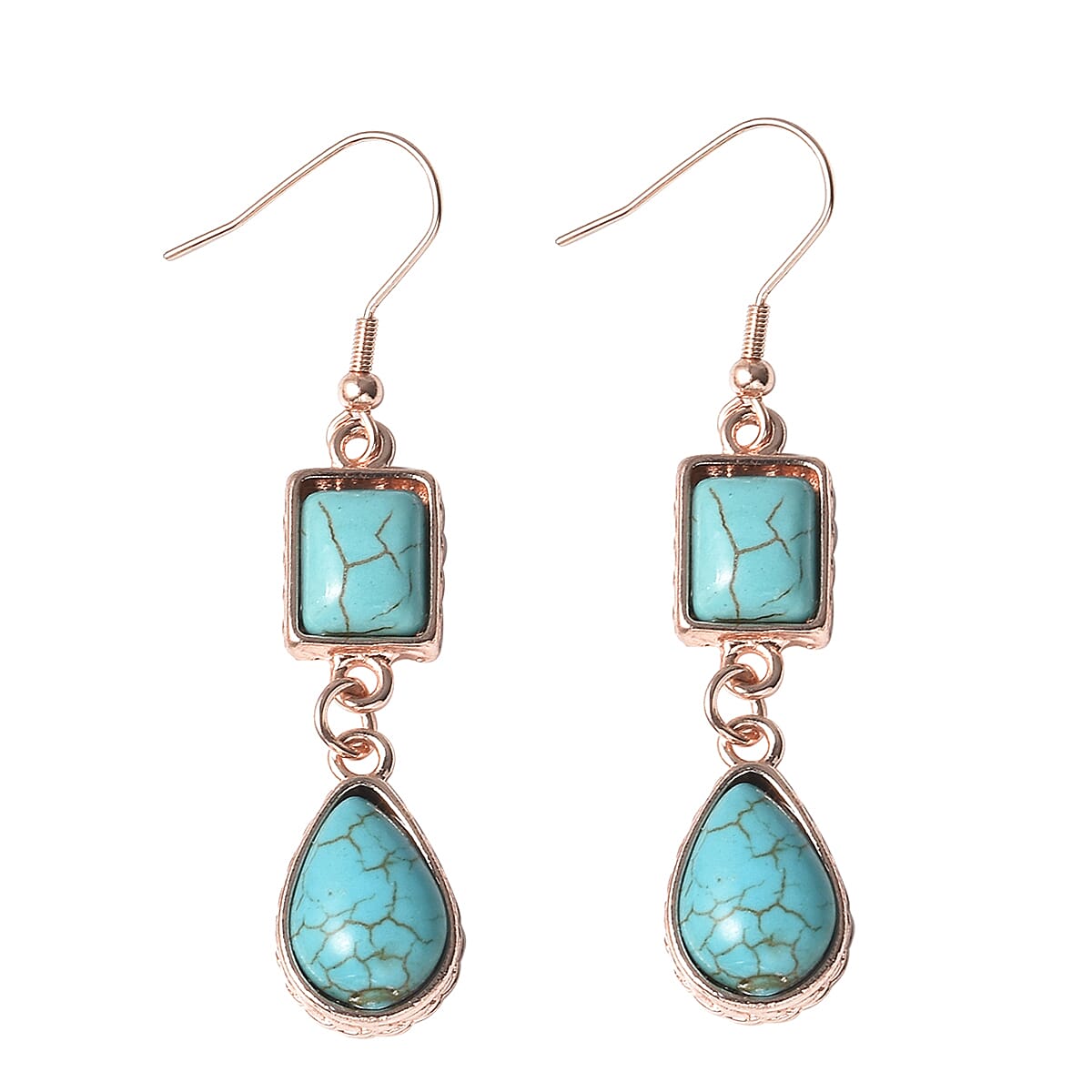 2 Piece Set - Blue Howlite Station Bracelet (Size 8.5) and Earrings in Rose Gold Tone 15.00 Ct.