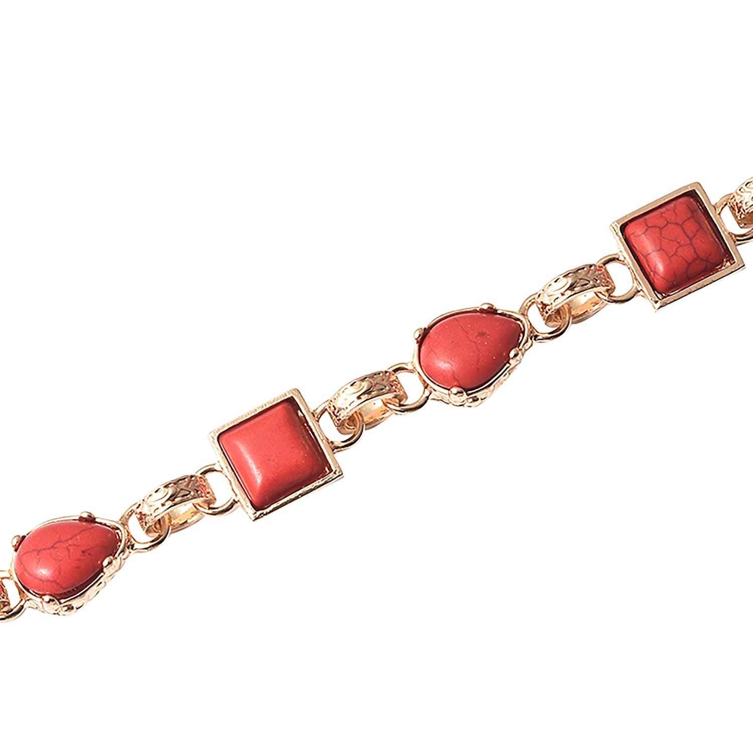 2 Piece Set - Red Howlite Bracelet (Size 8.5) and Earrings in Yellow Gold Tone 15.00 Ct.