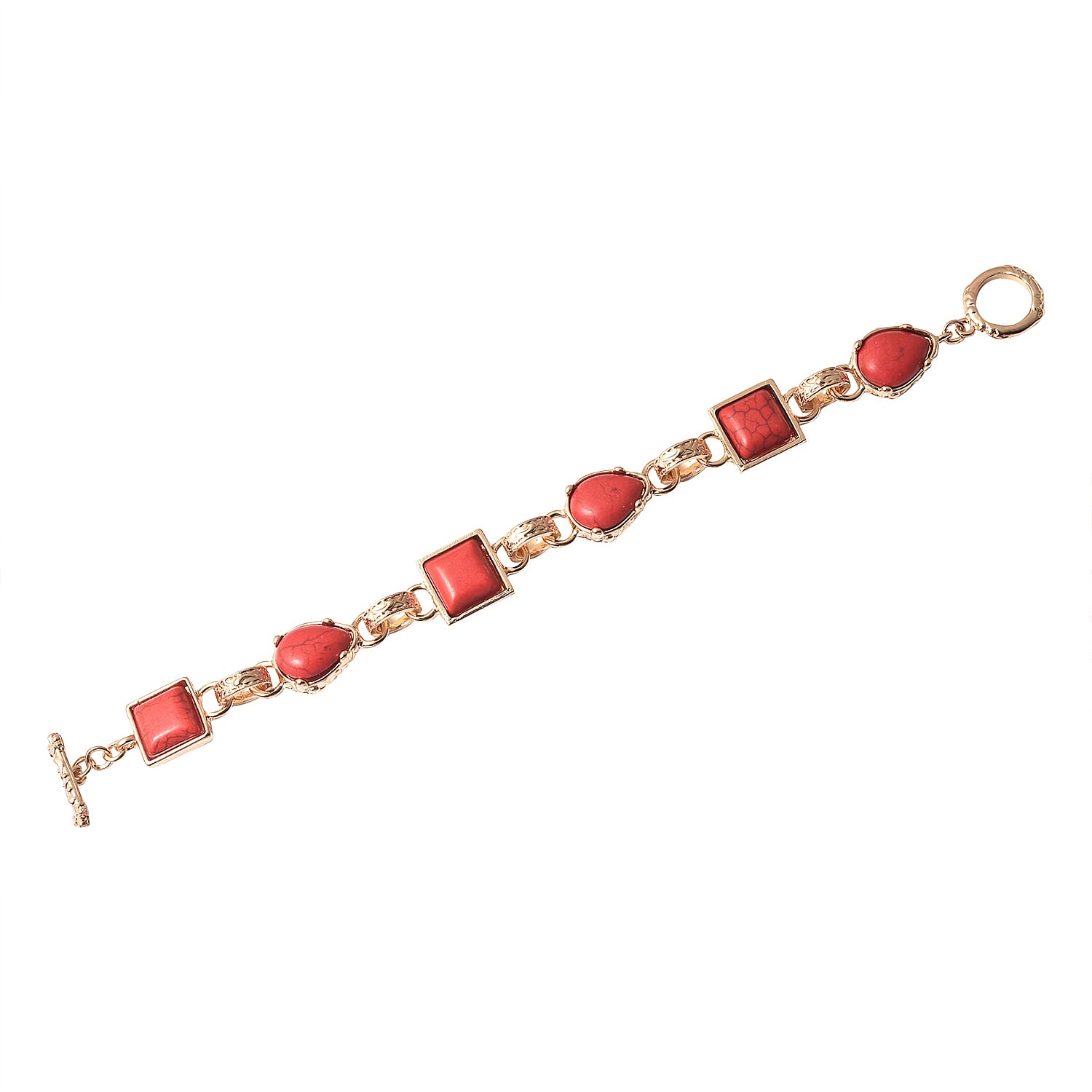2 Piece Set - Red Howlite Bracelet (Size 8.5) and Earrings in Yellow Gold Tone 15.00 Ct.