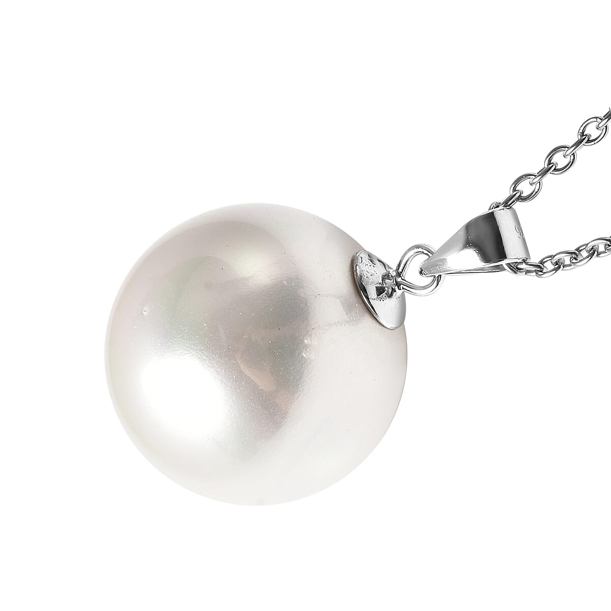 2 Piece Set - White Shell Pearl Pendant with Chain (Size 20) and Earrings