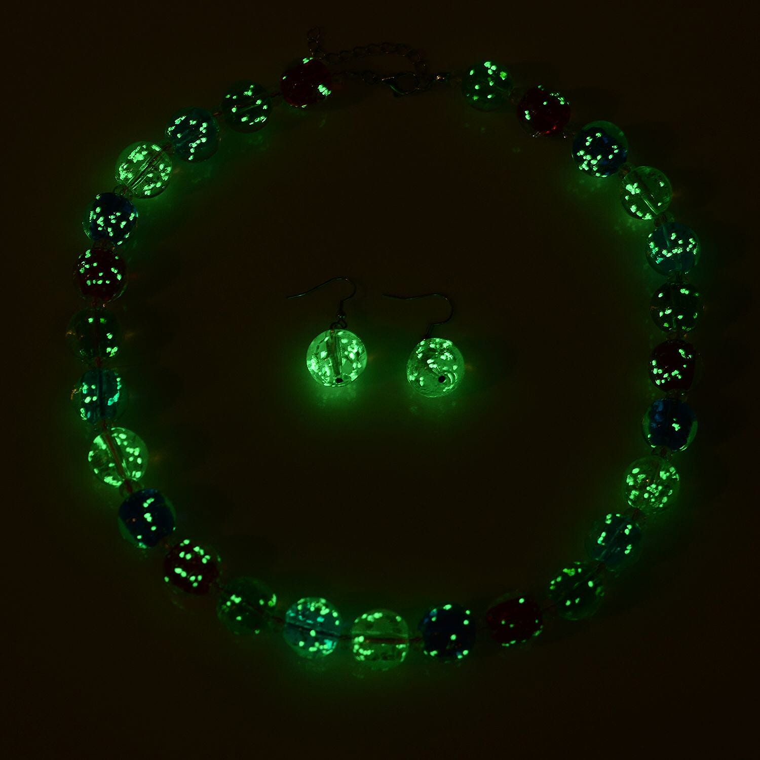 2 Piece Set - Multi Colour Murano Beads & Simulated White Moonstone Necklace (Size 20 with 2 inch Extender) & Hook Earrings in Silver Tone