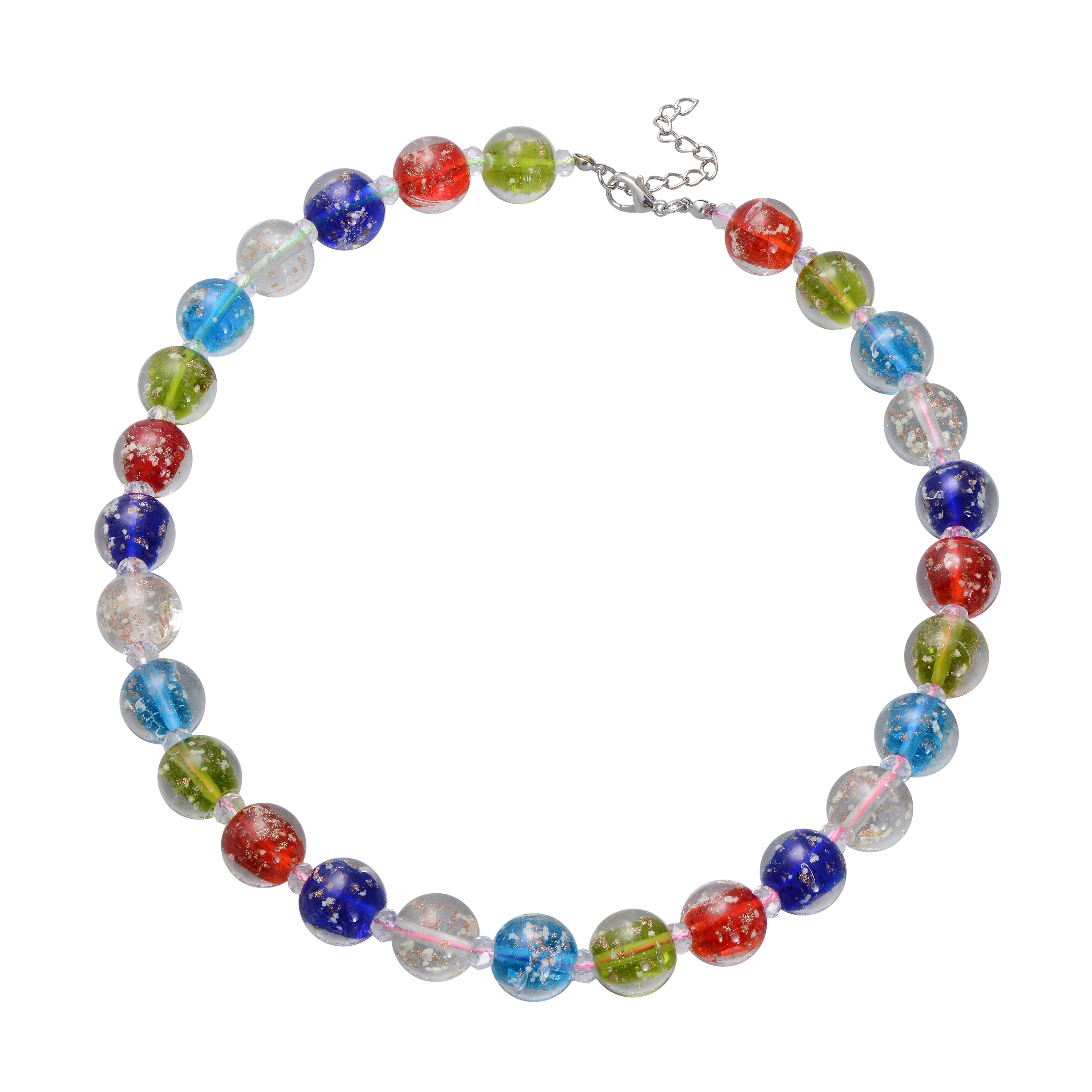 2 Piece Set - Multi Colour Murano Beads & Simulated White Moonstone Necklace (Size 20 with 2 inch Extender) & Hook Earrings in Silver Tone