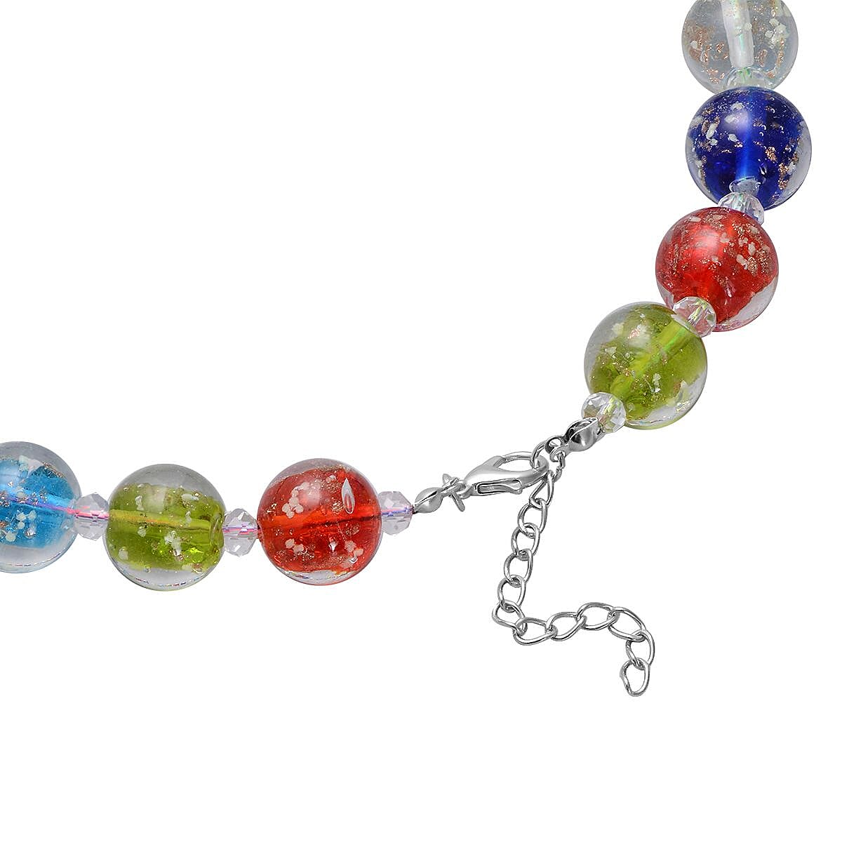 2 Piece Set - Multi Colour Murano Beads & Simulated White Moonstone Necklace (Size 20 with 2 inch Extender) & Hook Earrings in Silver Tone