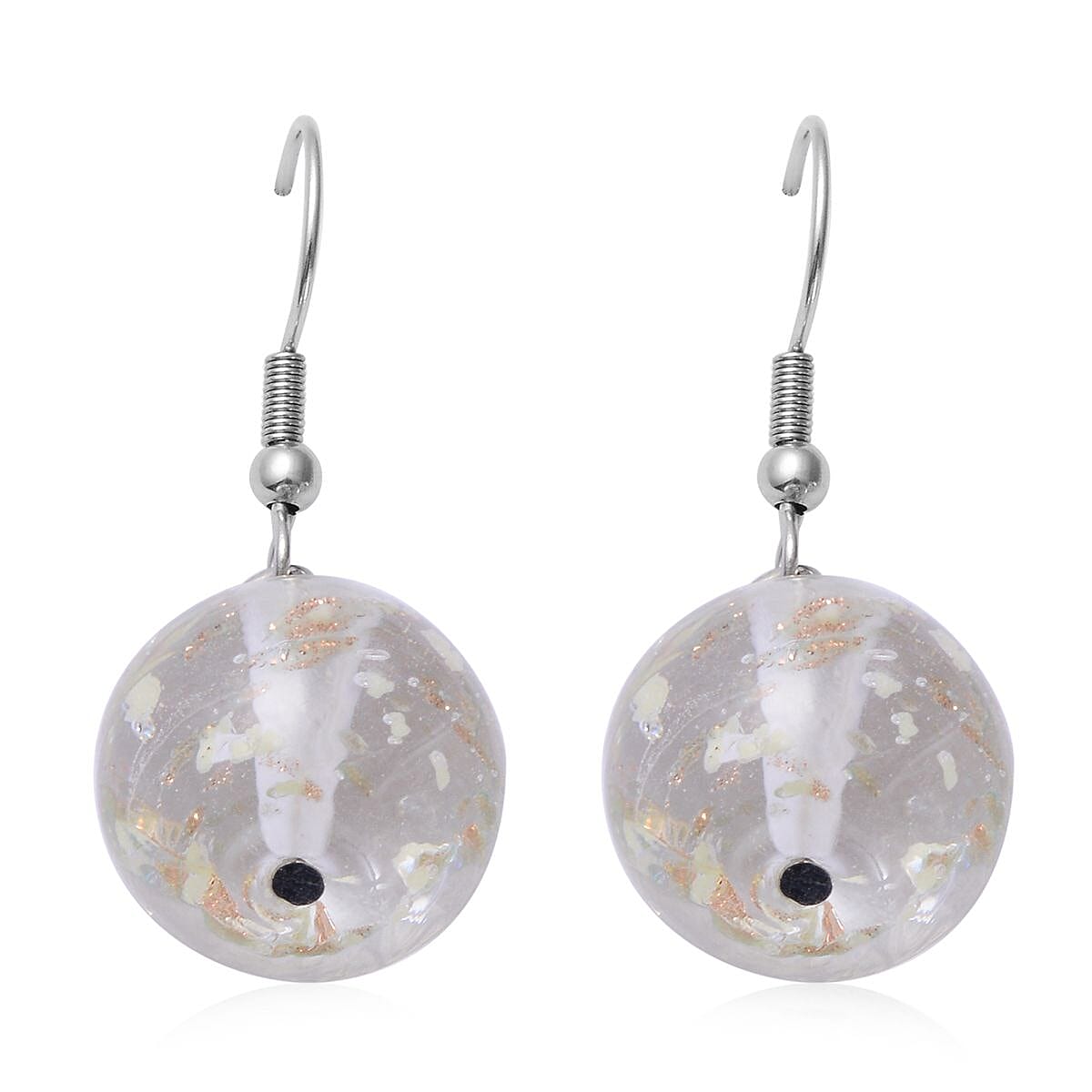 2 Piece Set - Multi Colour Murano Beads & Simulated White Moonstone Necklace (Size 20 with 2 inch Extender) & Hook Earrings in Silver Tone