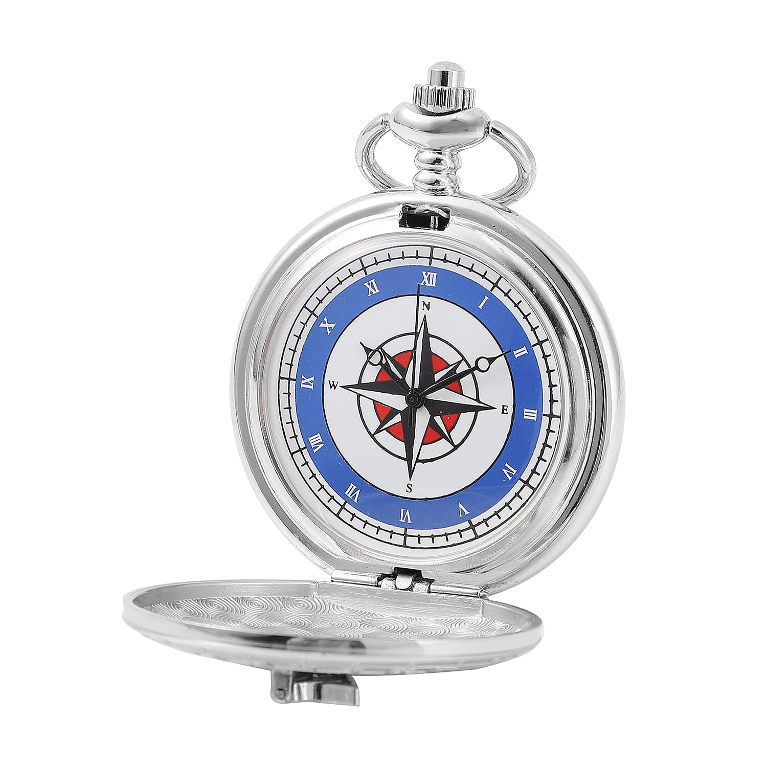 STRADA Japanese Movement White Dial Water Resistant Sundial Pocket Watch in Silver Tone Chain Strap