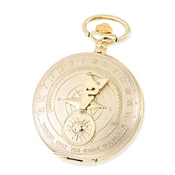 STRADA Japanese Movement White Dial Water Resistant Sundial Pocket Watch in Silver Tone Chain Strap